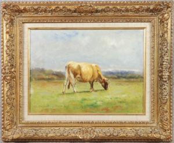 Cows Grazing In A Landscape Oil Painting - Carlton Wiggins