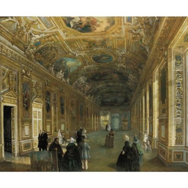 The Galerie D'apollon At The Musee Du Louvre Oil Painting - Armand Julien Palliere
