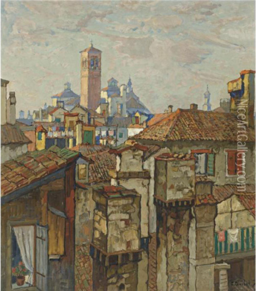 Rooftops, Venice Oil Painting - Konstantin Ivanovich Gorbatov