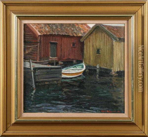 Baten Vid Bryggan Oil Painting - Oscar Hullgren