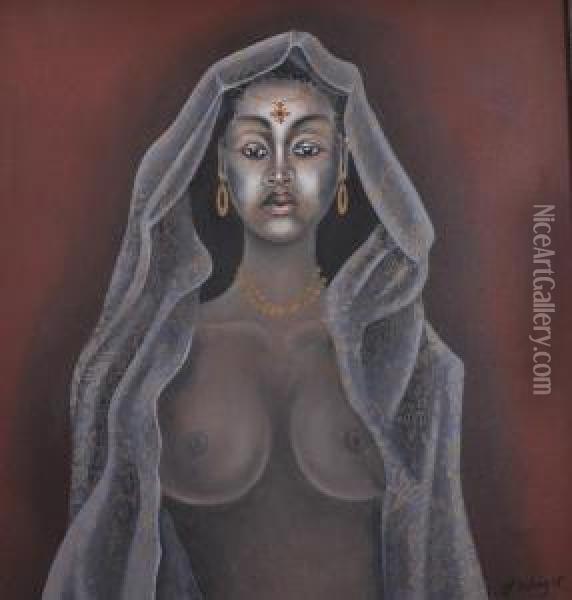 Nude With A Veil Oil Painting - J. Wright