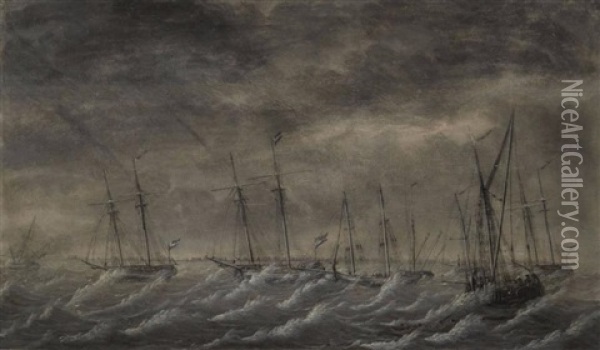 Marine, Grisaille Oil Painting - Engel Hoogerheyden