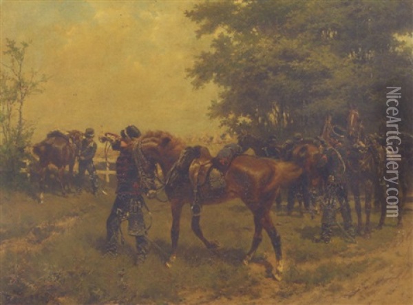 Trumpeteer Of The Third Regiment Hussars Oil Painting - Hermanus Willem Koekkoek
