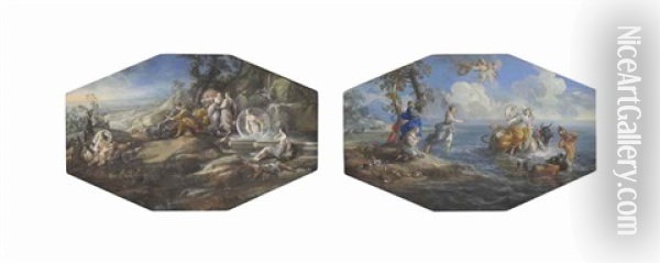 Diana And Actaeon; And The Rape Of Europa Oil Painting - Pietro (il Creatura) Bianchi