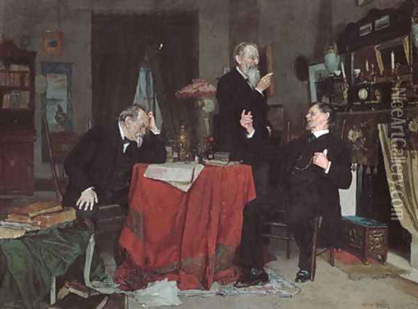A Discussion Oil Painting - Louis Charles Moeller