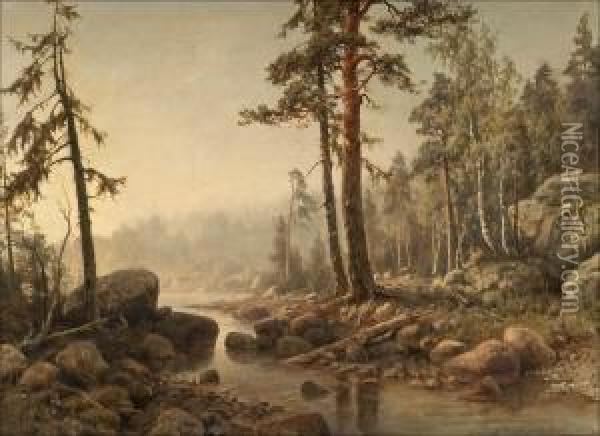 Aamu-usva Helsingin Seudulla Oil Painting - Berndt Adolf Lindholm