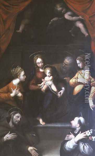 Madonna and Child with St Joseph and other Saints Oil Painting - da Imola (Francucci)
