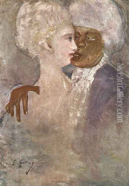 The Mulatto and the Sculpturesque White Woman 1910-13 Oil Painting - Lajos Gulacsy