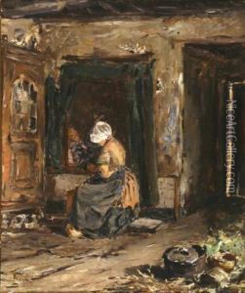 Kitchen Interior With A Seated Woman Oil Painting - Jacob Simon Hendrik Kever
