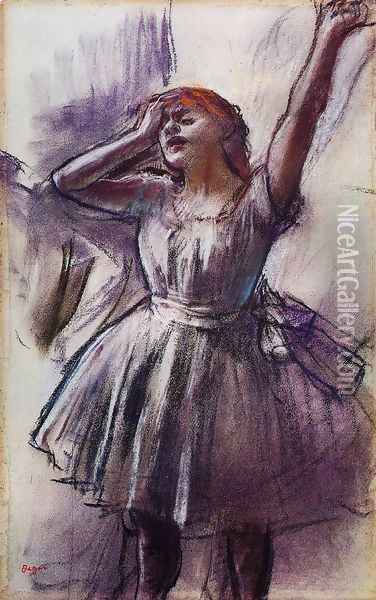 Dancer with Left Art Raised Oil Painting - Edgar Degas