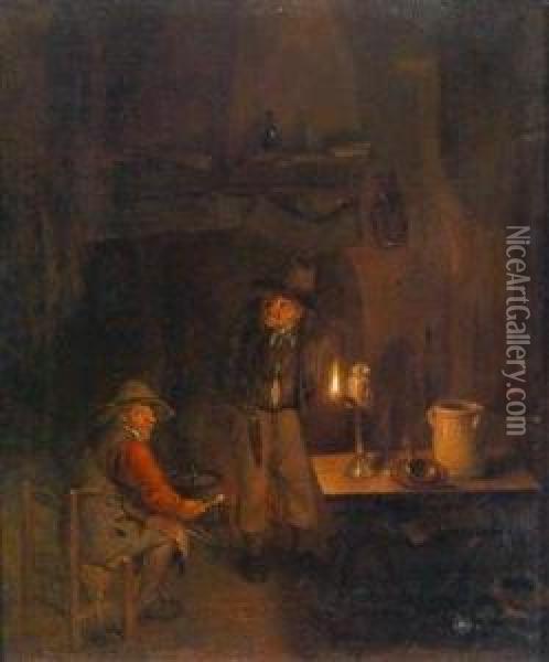 Kerzenbeschienenesinterieur Mit Zwei Mannern Oil Painting - Richard Brakenburgh