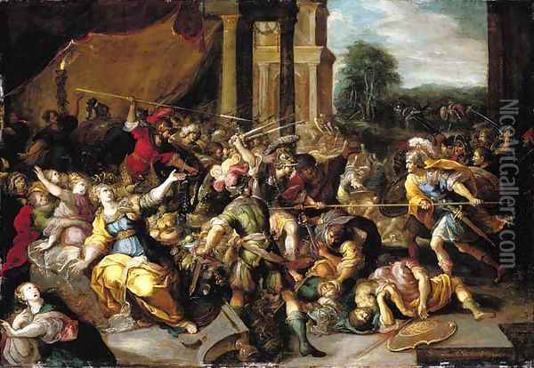 Phineus and his followers at the wedding feast of Perseus and Andromeda Oil Painting - Frans II Francken