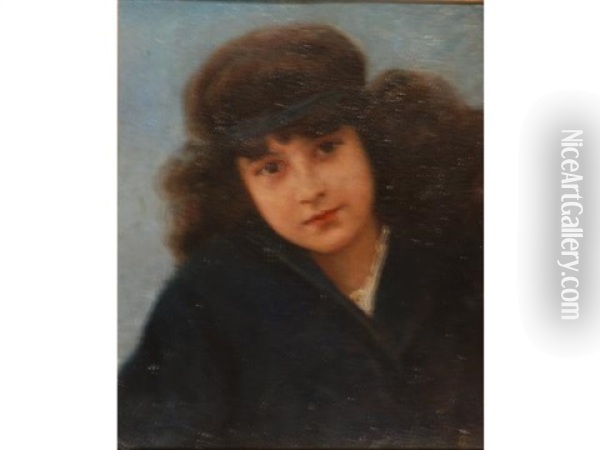 Portrait De Fillette Au Bandeau (+ Portrait De Femme; Verso) Oil Painting - Giovanni Costa