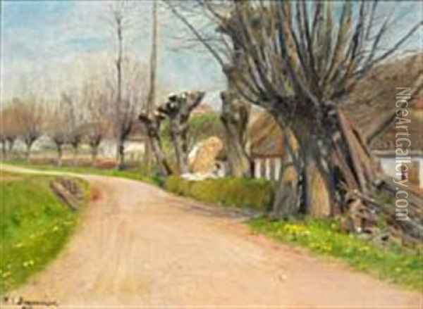 Spring Day In The Village Oil Painting - Hans Andersen Brendekilde