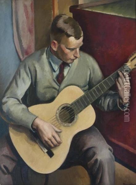 The Guitar Player Oil Painting - Bernard Meninsky