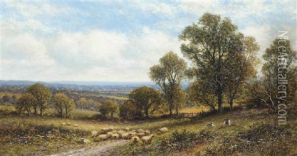 A Shepherd And His Flock Oil Painting - Alfred Augustus Glendening Sr.