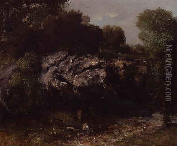 Rocky Landscape with Figure Oil Painting - Gustave Courbet