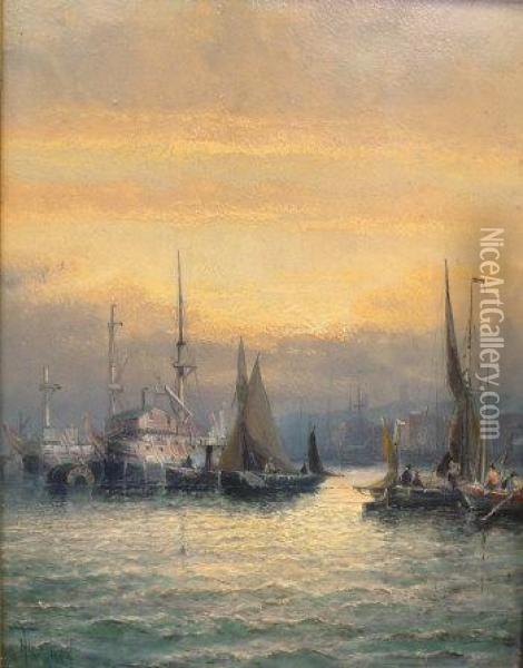 The Medway Near Chatham And A Companion Work, A Pair Oil Painting - William Georges Thornley