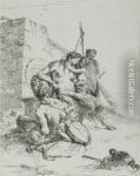 Le Satyre Vu De Dos Et Sa Famille Oil Painting - Giovanni Battista Tiepolo