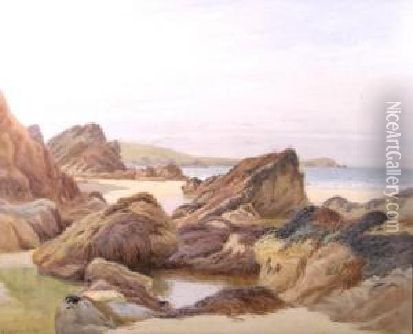 A View Of Crigga Rocks, Newquay Oil Painting - William Edwards Croxford