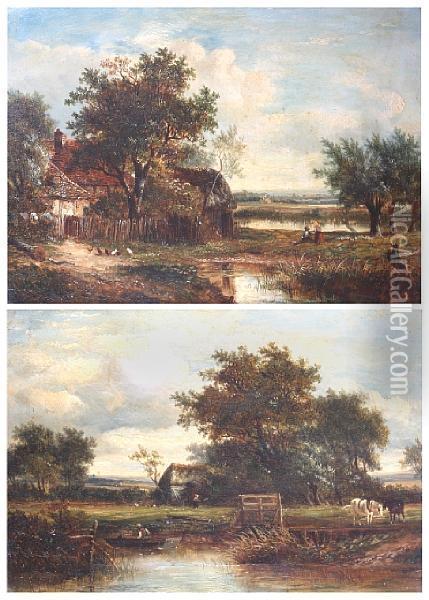 'farm In Norfolk' And 'a Suffolk Landscape' Oil Painting - Joseph Thors