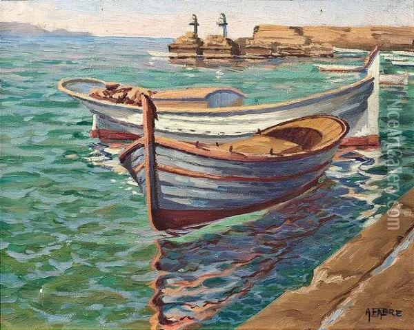 Fishing Boats Ina Harbour Oil Painting - Auguste Victor Fabre