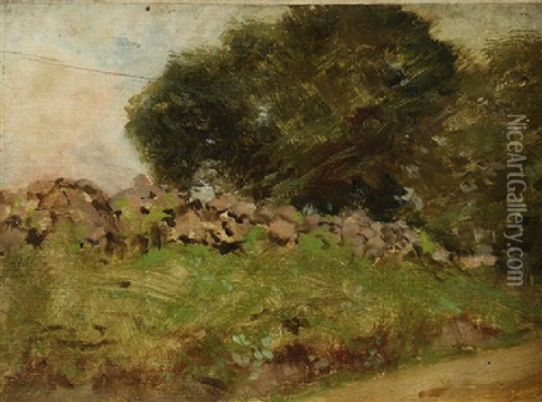 Landscape With Stone Wall Oil Painting - Frank Tenney Johnson