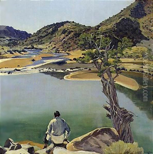 Mirrored lake desert Oil Painting - Walter Ufer