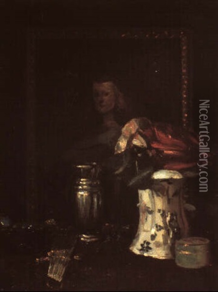 Still Life With The Portrait Of An Infanta By Velasquez Oil Painting - George Leslie Hunter