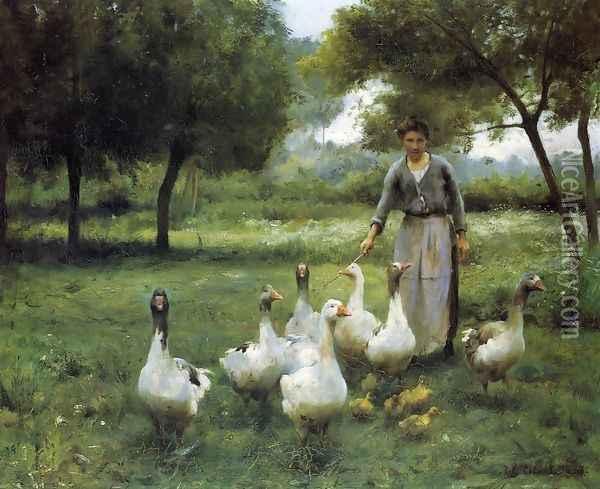 Guiding the Geese Oil Painting - Therese Marthe Francois Cotard-Dupre