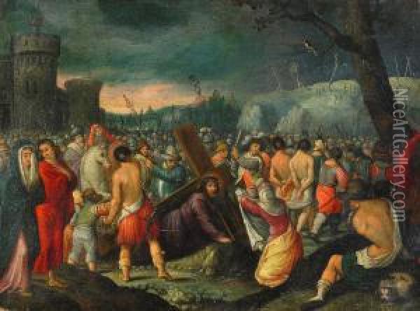 Jesus Barande Korset Oil Painting - Johann Konig