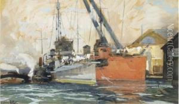 Navires En Reparation Dans Le Port De Toulon Oil Painting - Eugne-Louis Gillot
