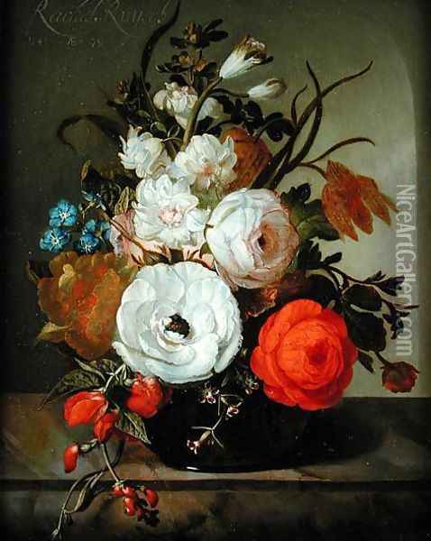 Still Life of Flowers in a Glass Vase, 1742 Oil Painting - Rachel Ruysch