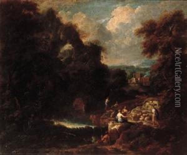 An Italianate Landscape Oil Painting - Cornelis Huysmans