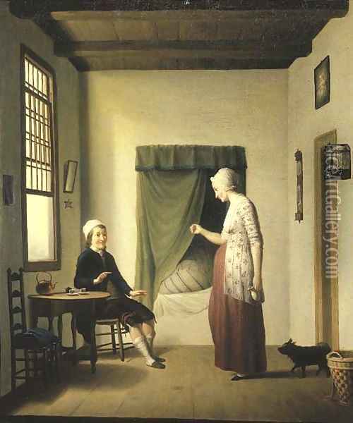 A lady and a gentleman in an interior Oil Painting - Tibout Regters