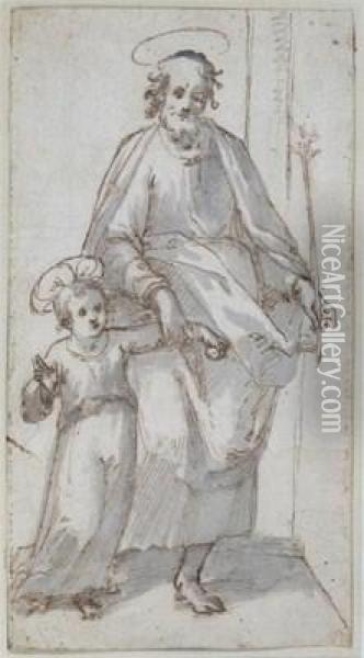St. Joseph And The Infant Christ Oil Painting - Lodovico Cardi Cigoli