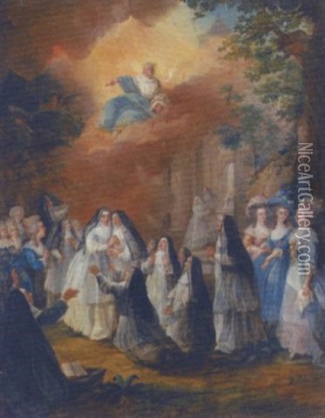 Nuns Witnessing A Miracle Oil Painting - Jean-Frederic Schall