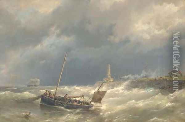 Gathering in the nets in stormy seas Oil Painting - Hermanus Koekkoek