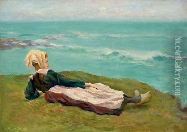 Jeune bretonne allongee Oil Painting - Jean-Bertrand Pegot-Ogier