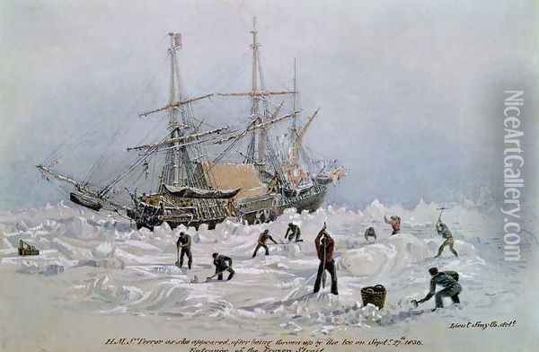 Incidents on a Trading Journey-HMS Terror as she Appeared After Being Thrown Up by the Ice in Frozen Channel, September 27th 1836 Oil Painting - Lieutenant Smyth