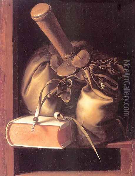 Still Life With Book And Purse Oil Painting - Gerrit Dou