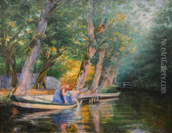 Washerwomen At The Alster Oil Painting - Karl Oderich