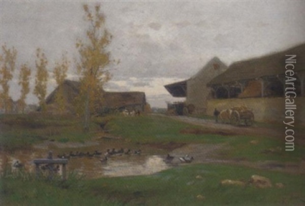 The Farmyard Oil Painting - Henri Saintin