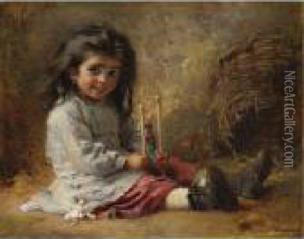 Girl With Toy Oil Painting - Konstantin Egorovich Egorovich Makovsky
