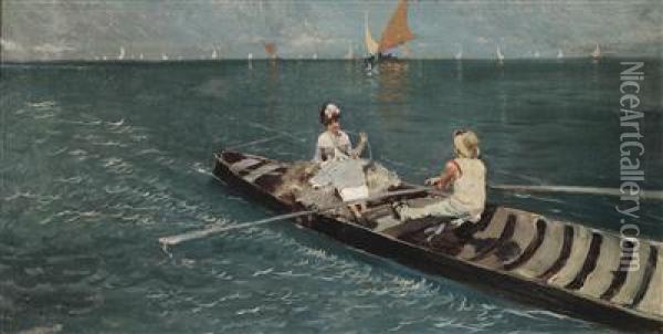 Boat Trip In The Lagoon Oil Painting - Carlo Pellegrini