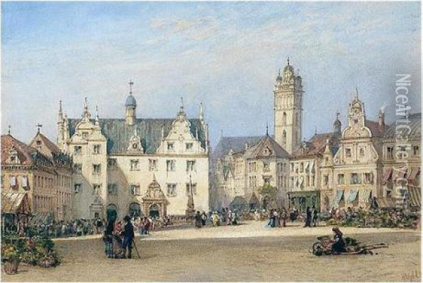 The Market Square, Darmstadt, Germany Oil Painting - William Wyld