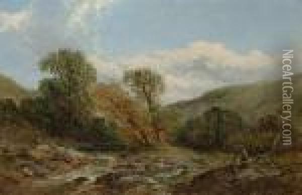 'on The Usk'. Oil Painting - James Edwin Meadows