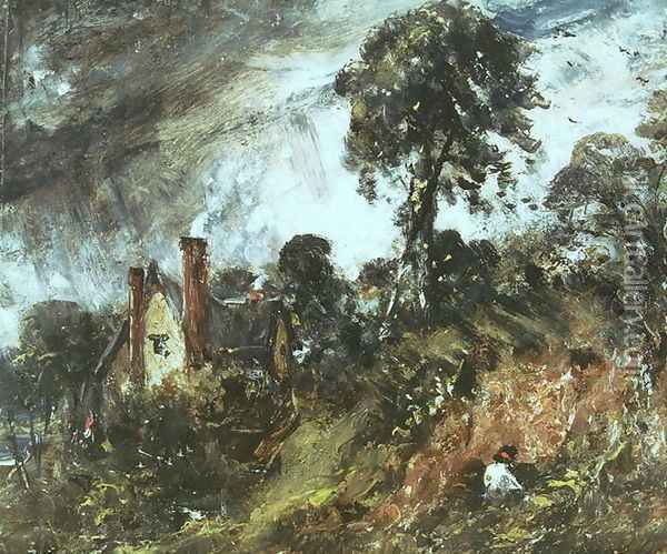 Cottage among Trees with a Sandbank, c.1830-36 Oil Painting - John Constable