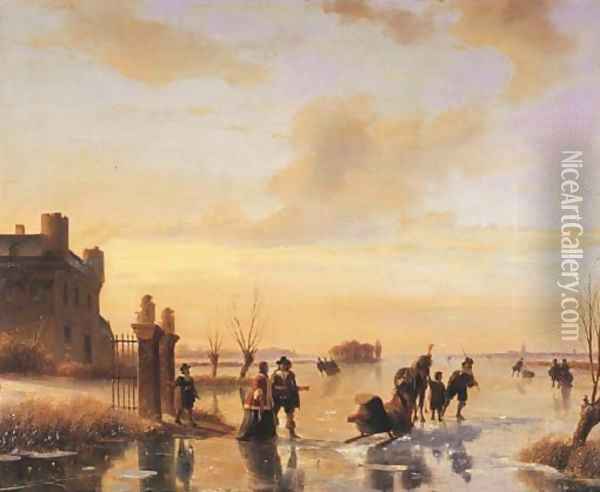 The pleasure trip elegant figures on the ice Oil Painting - Nicolaas Johannes Roosenboom