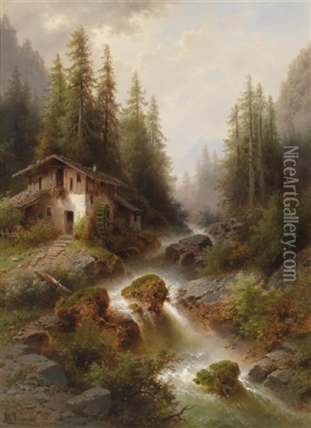 Waldmuhle Oil Painting - Albert Rieger